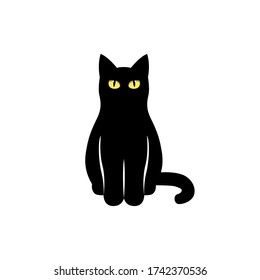 Cute black cat face with big eyes peeking silhouette. Vector illustration.