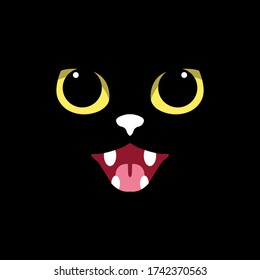 Cute black cat face with big eyes peeking silhouette. Vector illustration.