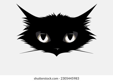 Cute black cat face with big eyes peeking silhouette. Vector illustration 88