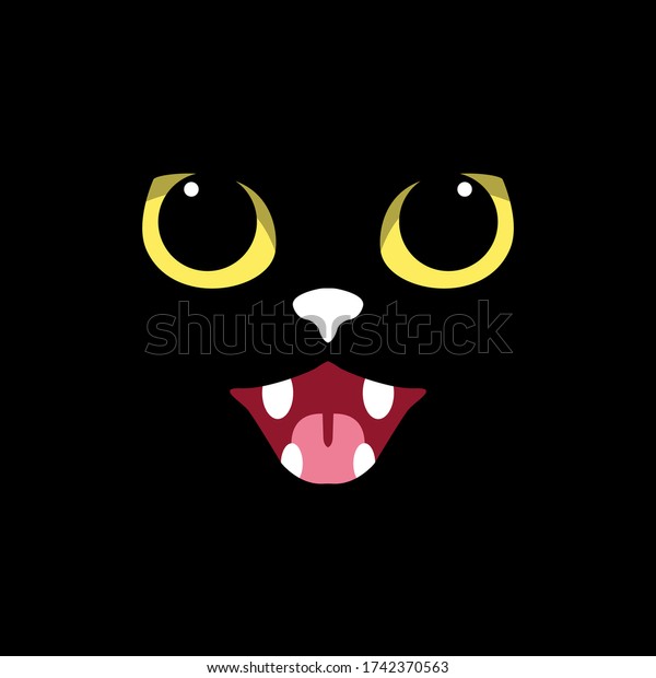 Mignons Visages De Chat Noir Avec Image Vectorielle De Stock Libre De Droits