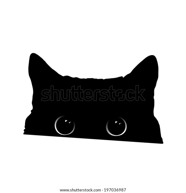 目が大きく シルエットを覗くかわいい黒猫の顔 ベクターイラスト のベクター画像素材 ロイヤリティフリー