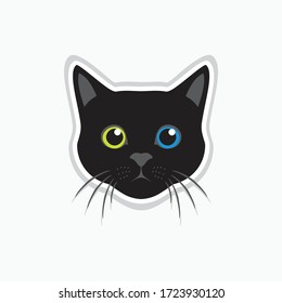 Cute Black Cat Face With Difference Eyes - Simple Funny Cat Logo