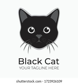 cute black cat face - simple funny cat logo