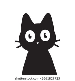 Cara de gato negro lindo en vista frontal de dibujos animados simple