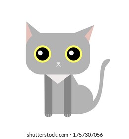 Cute black cat in a flat style with a funny cartoon square head