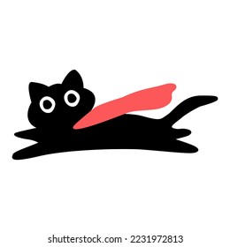 Dibujo gráfico gráfico de dibujos animados dibujado a mano de gato negro lindo ilustrador vectorial 