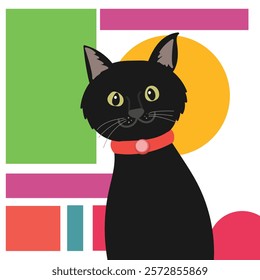 Cute black cat in geometric style for cat lovers, gift card or your artwork