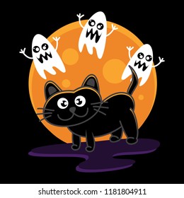 cute black cat halloween illustration