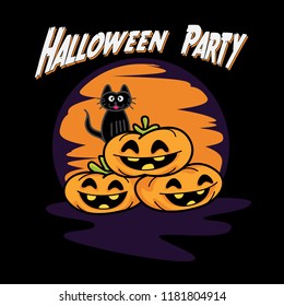 cute black cat halloween illustration