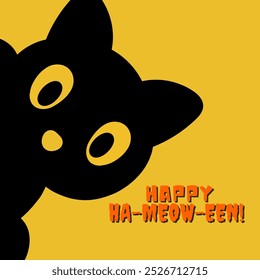 cute black cat in halloween invitation card, greeting card