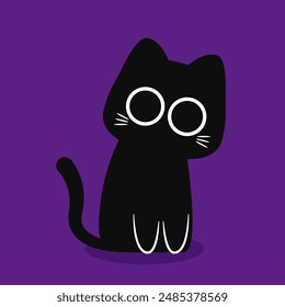 Cute Black cat. Halloween black cat on purple background.