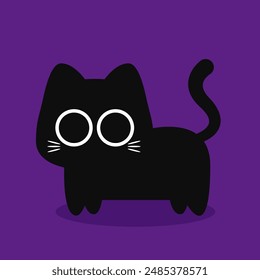 Cute Black cat. Halloween black cat on purple background.