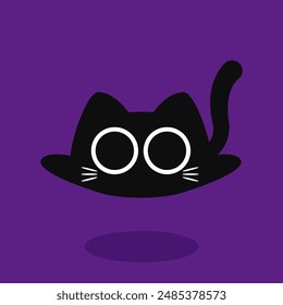 Cute Black cat. Halloween black cat on purple background.