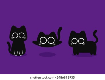 Cute Black cat. Halloween black cat on purple background.