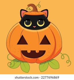 Cute black cat Halloween pumpkin