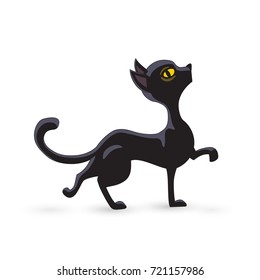 Cute black Cat, handmade drawing. Vector illustration. Set of characters for Halloween. Isolated object on white background