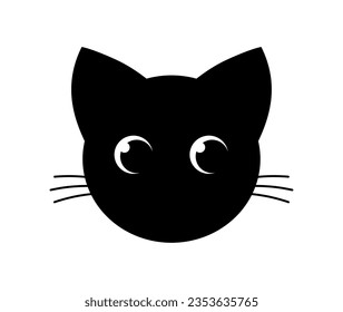 Cute black cat head face icon isolated on white background. Funny kitten. Vector illustration design element.