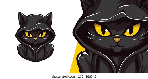 Mascota con el logotipo Cute Black Cat Head: Gráfica vectorial de ilustraciones de equipos deportivos y deportivos