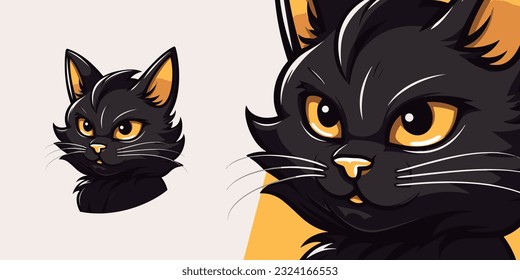 Cute Black Cat Head Logo Mascot: Illustration Vector for Sport and E-Sport Teams