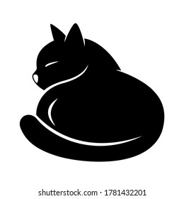 Cute black cat icon isolated on white background.
