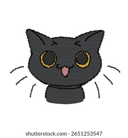 "Ilustração de gato preto bonito com expressão facial feliz - personagem de gatinho de desenho animado sorridente para adesivo, emoji ou design infantil."