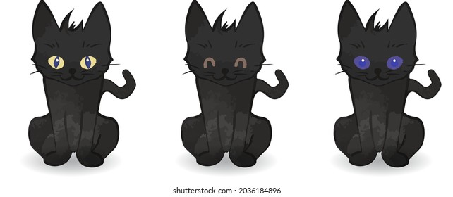 Cute black cat illustration set
