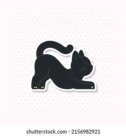 cute black cat illustration with stretching pose