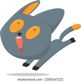 Cute Black Cat Isolated jumping and happy pose. Cute Cartoon Animal Character