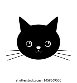 Cute black cat isolated on a white background. Kawaii illustration. Cat face head