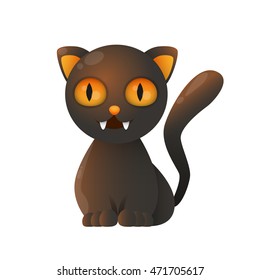 Cute black cat isolated on a white background. Game Design. Vector illustration