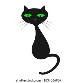 Cute black cat. Isolated vector flat image on white background