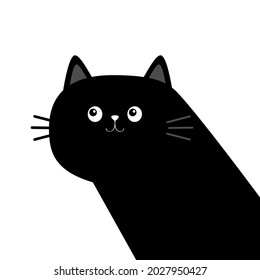 Cute black cat kitten face head body in the corner. Kawaii baby pet animal. Cartoon character. Notebook cover, tshirt, greeting card print. Scandinavian style. Flat design. White background. Vector