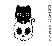 cute black cat logo with skull