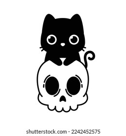 cute black cat logo with skull