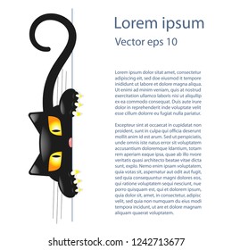 Cute black cat looks out from the edges of the page. Vector illustration eps 10
