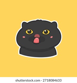 Gato negro lindo Meme Etiqueta engomada Vector Ilustración linda
