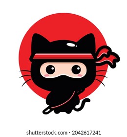 Cute Black Cat Ninja Character