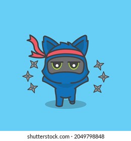 Ilustración vectorial de ninja de gato negro lindo
