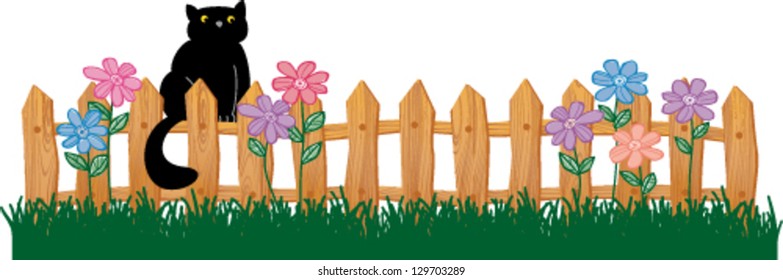Cute Black cat on a fence