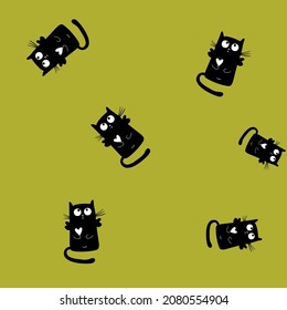cute black cat on light green background for any kind of printing