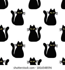 Cute black cat Pattern on a white background.