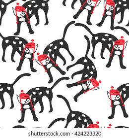 Cute black cat pattern on white background. Good for print,card,textile.