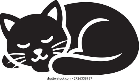 Un lindo gato negro durmiendo pacíficamente acurrucado en una Ilustración vectorial simple aislada sobre fondo blanco