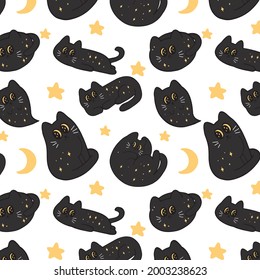 cute black cat cute pet animal  illustration. vector cats.