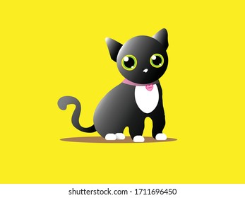 A cute black cat with pink necklace