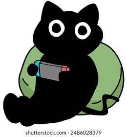 Cute Black Cat Playing Game Cartoon Vector Icon Illustration. Animal Technology Icon Concept. Flat Cartoon Style