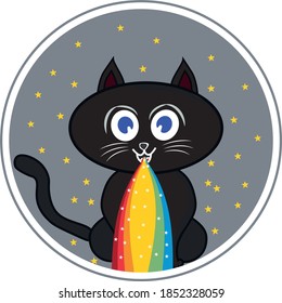 A cute black cat puking a rainbow