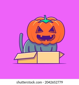 Cute Black cat with pumpkin costume happy halloween cartoon illustrations
