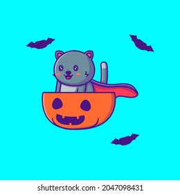 Cute black cat in Pumpkin pumpkin happy halloween cartoon illustrations