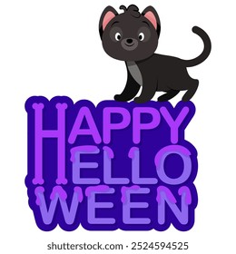 Cute black cat with purple lettering 